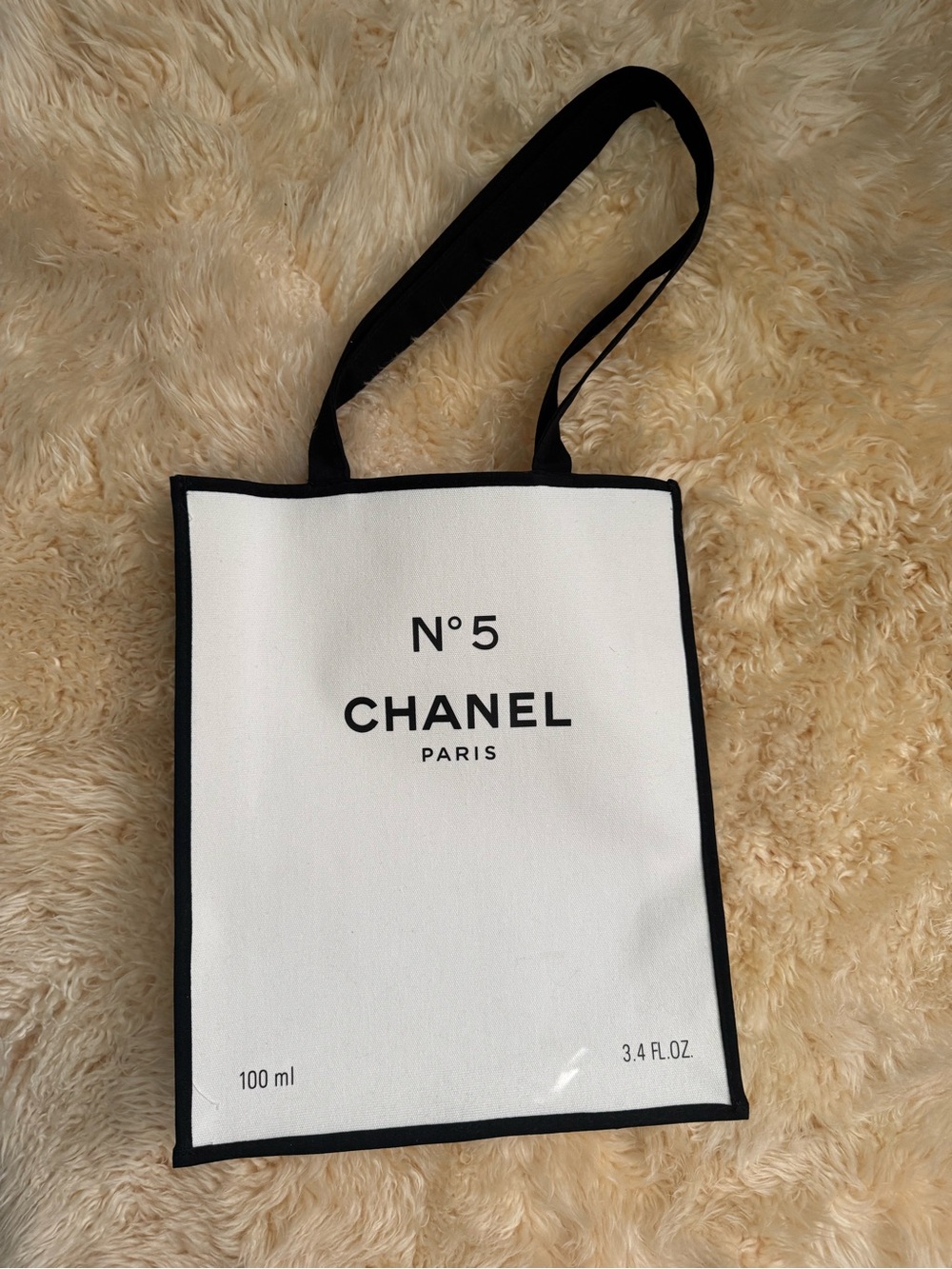 CHANEL White and Black N°5 Canvas Tote
